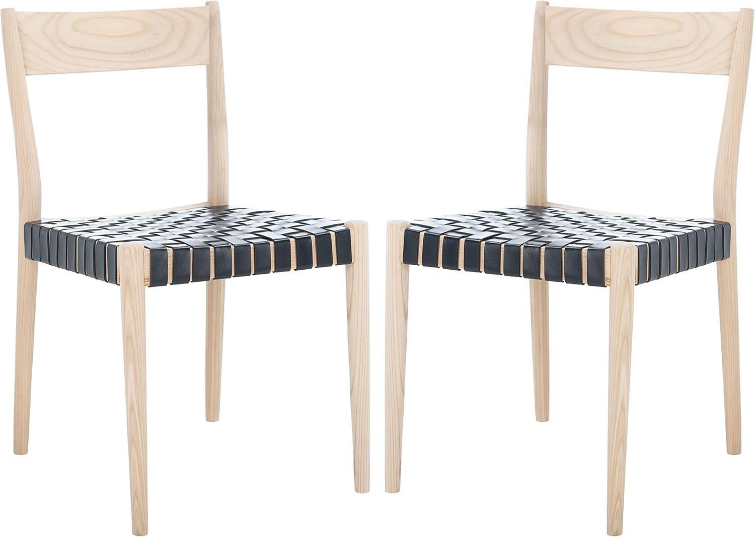 Eluned Leather Dining Chair (Set Of 2) - Black/Natural - Safavieh