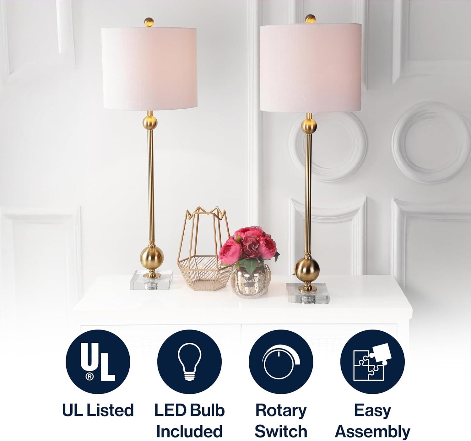 JONATHAN Y JYL2010A-SET2 Set of 2 Table Lamps Hollis 34" Metal LED Table Lamp Modern Contemporary Glam Bedside Desk Nightstand Lamp for Bedroom Living Room Office College Bookcase, Brass