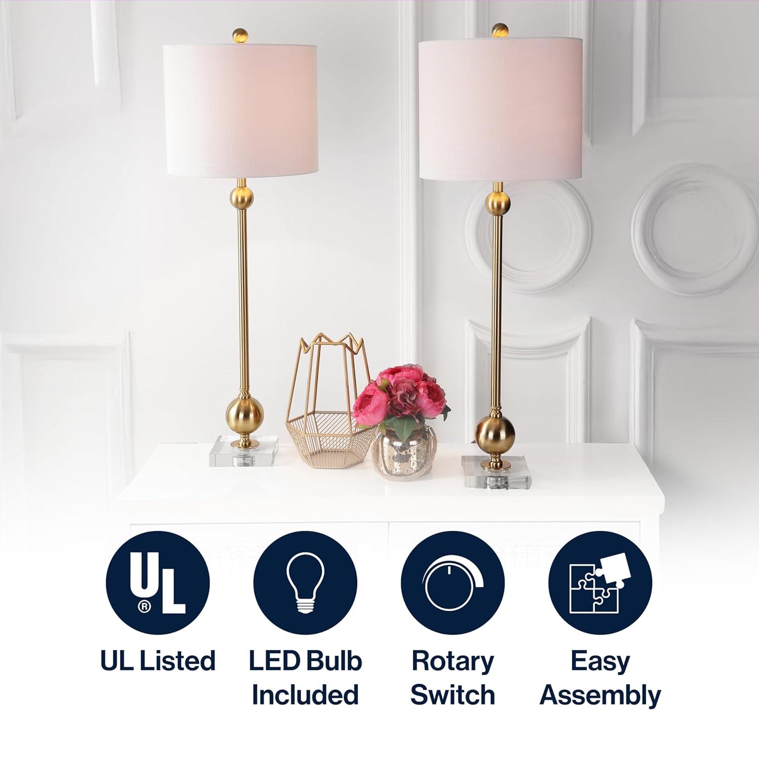 JONATHAN Y JYL2010A-SET2 Set of 2 Table Lamps Hollis 34" Metal LED Table Lamp Modern Contemporary Glam Bedside Desk Nightstand Lamp for Bedroom Living Room Office College Bookcase, Brass