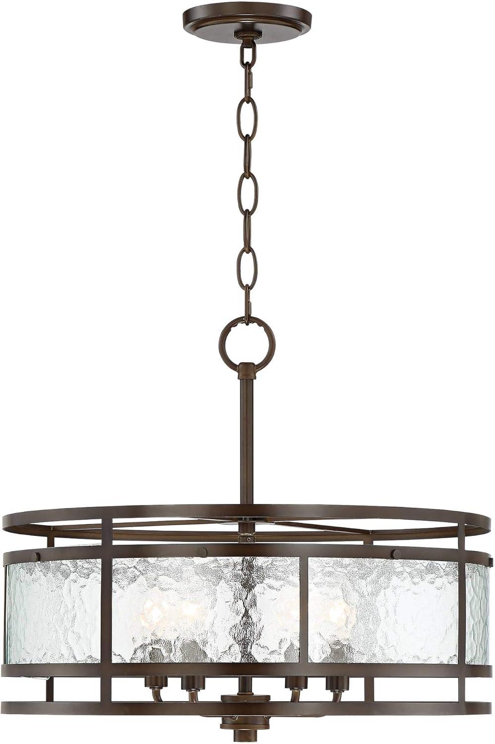 Franklin Iron Works Edinger Oil Rubbed Bronze Pendant Chandelier 20" Wide Rustic Clear Waterglass Textured Shade 4-Light Fixture for Dining Room House