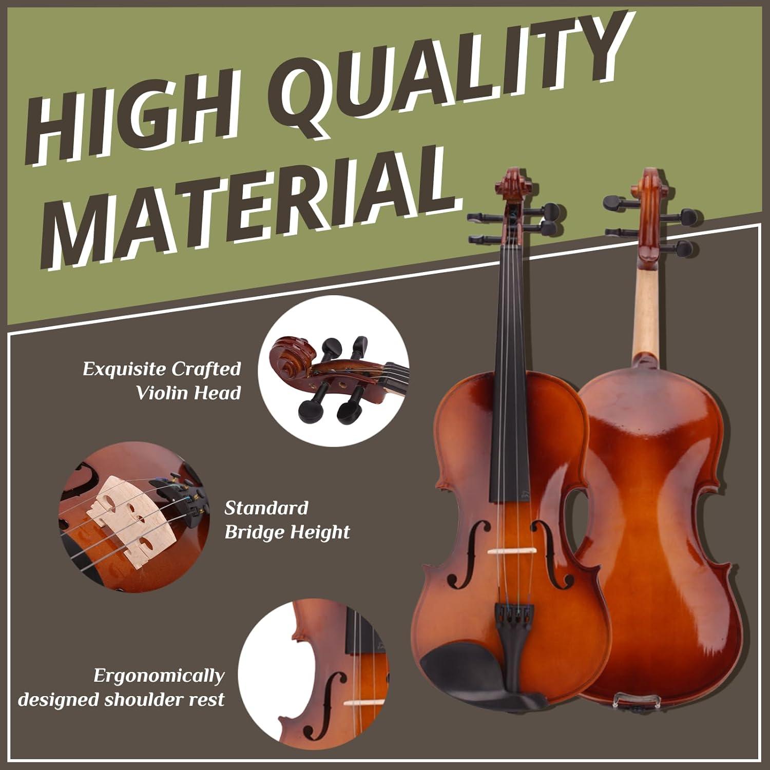 4/4 Acoustic Violin Set,Beginner Violin Vintage Solid Wood Violin Starter Kit with Carrying Case,Bow and Rosin (Natural)