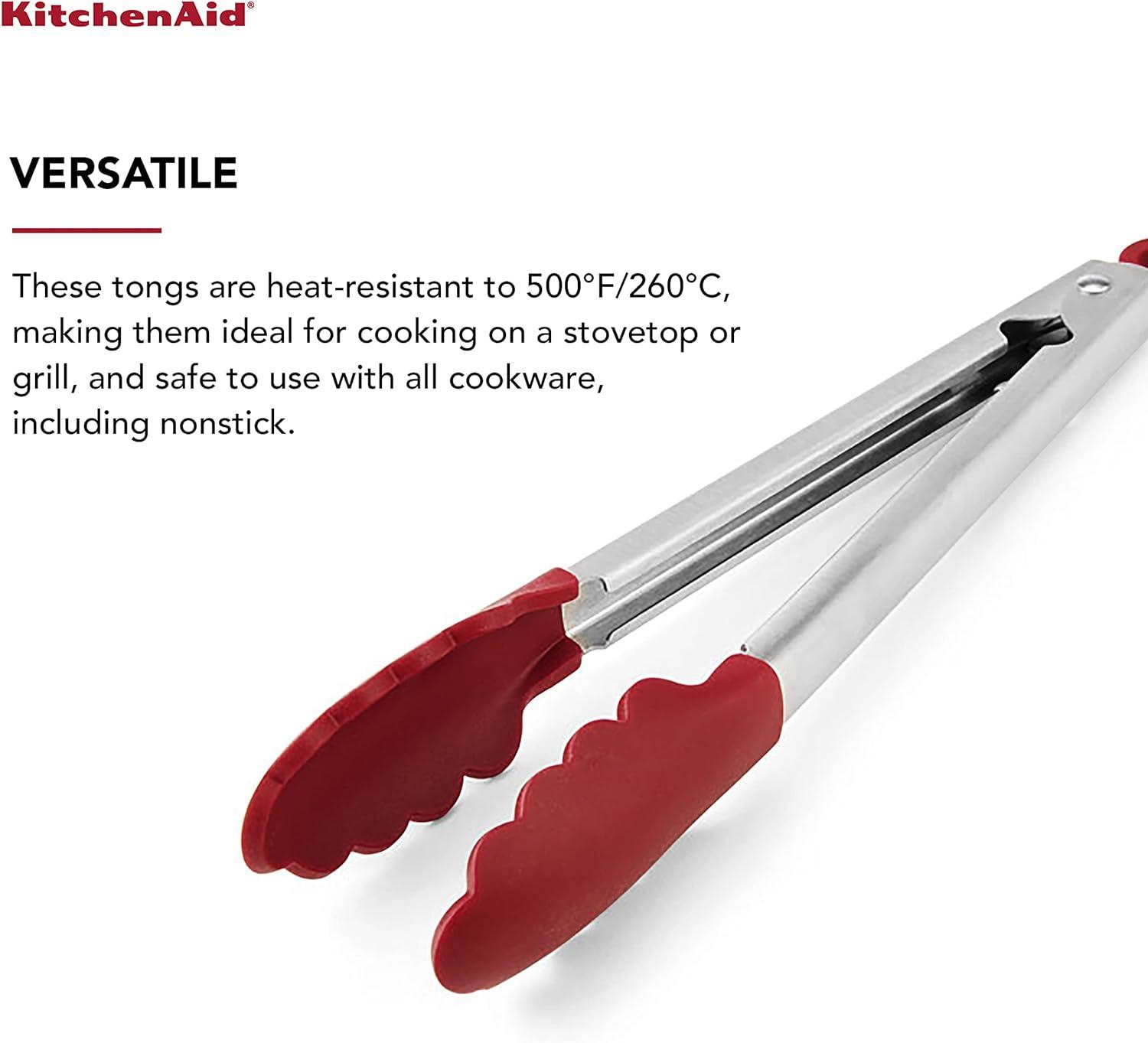 KitchenAid® Silicone Stainless Steel Tongs, 10.26 Inch, Red