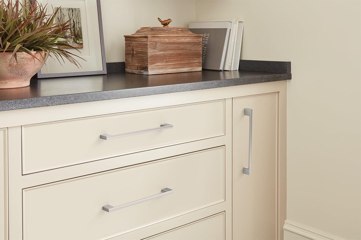 8.63" Brushed Nickel Modern Cabinet Pull with Mounting Hardware