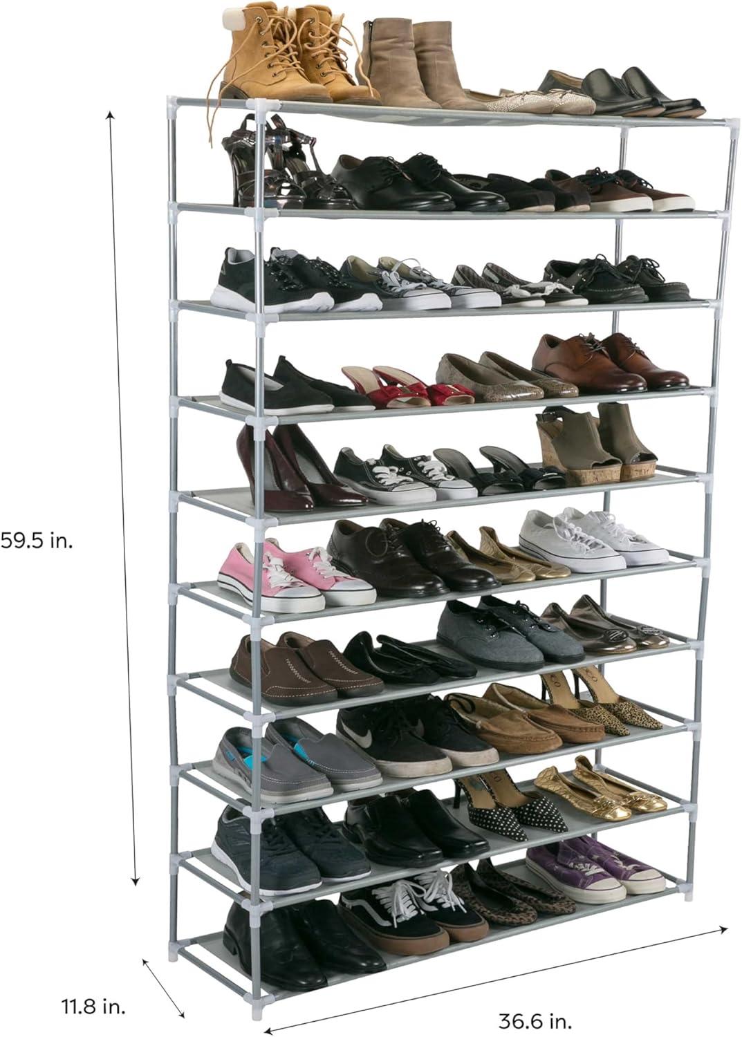 Simplify 10-Tier 50 Pair Shoe Rack, Grey