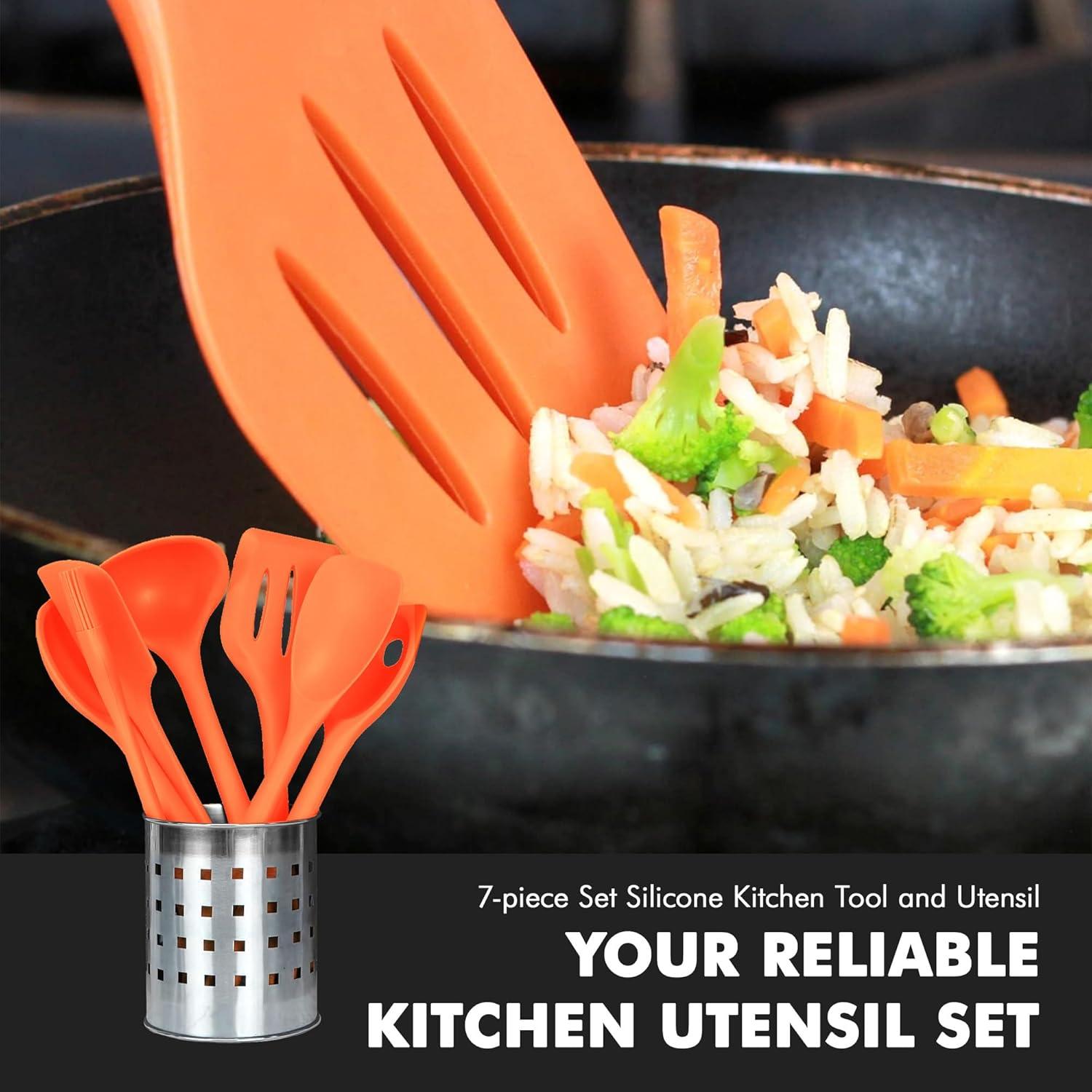 Chef Craft 7-Piece Orange Silicone Kitchen Utensil Set