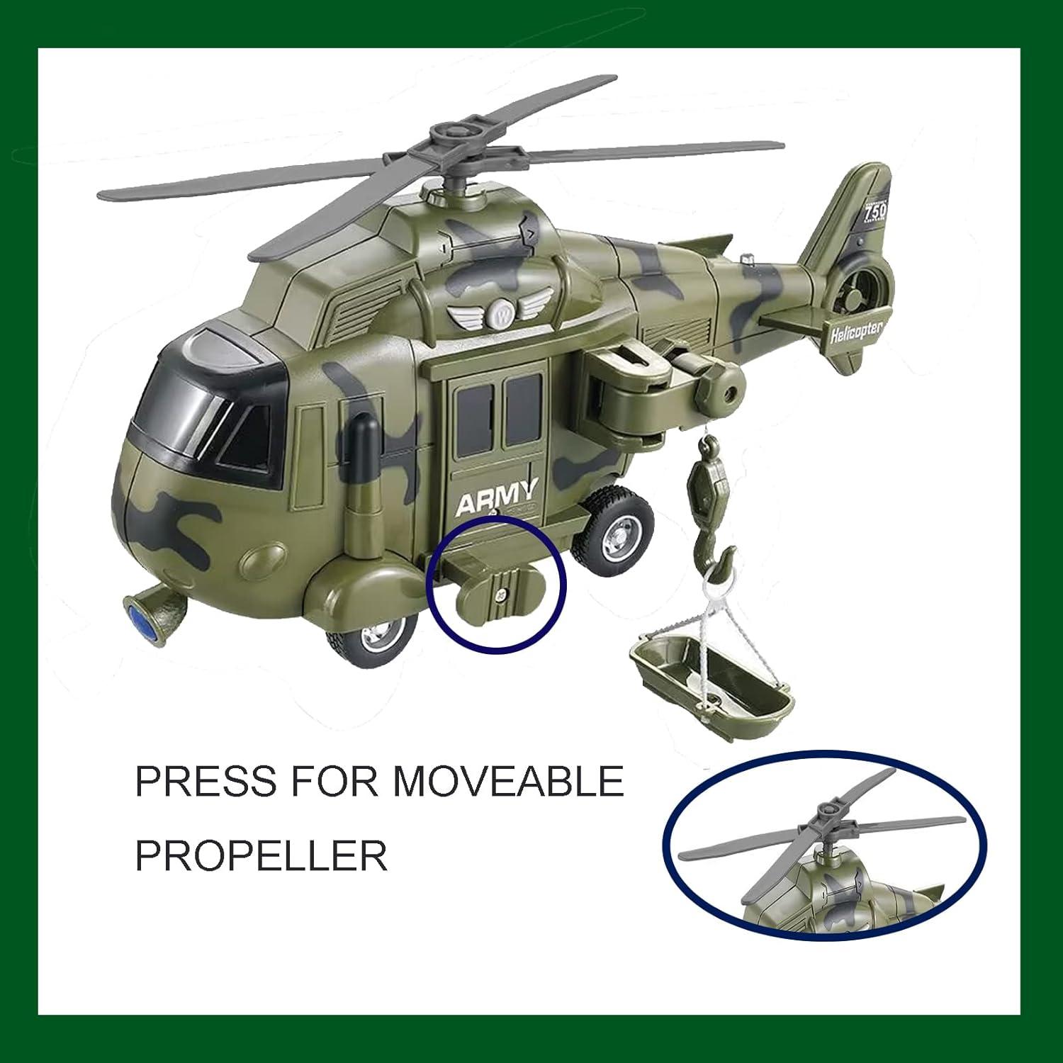 Military Helicopter Toy with Lights and Sound Sirens,Friction Powered Boys Army Toys,Rescue Vehicles Toys for Kids Aged 3 and Up