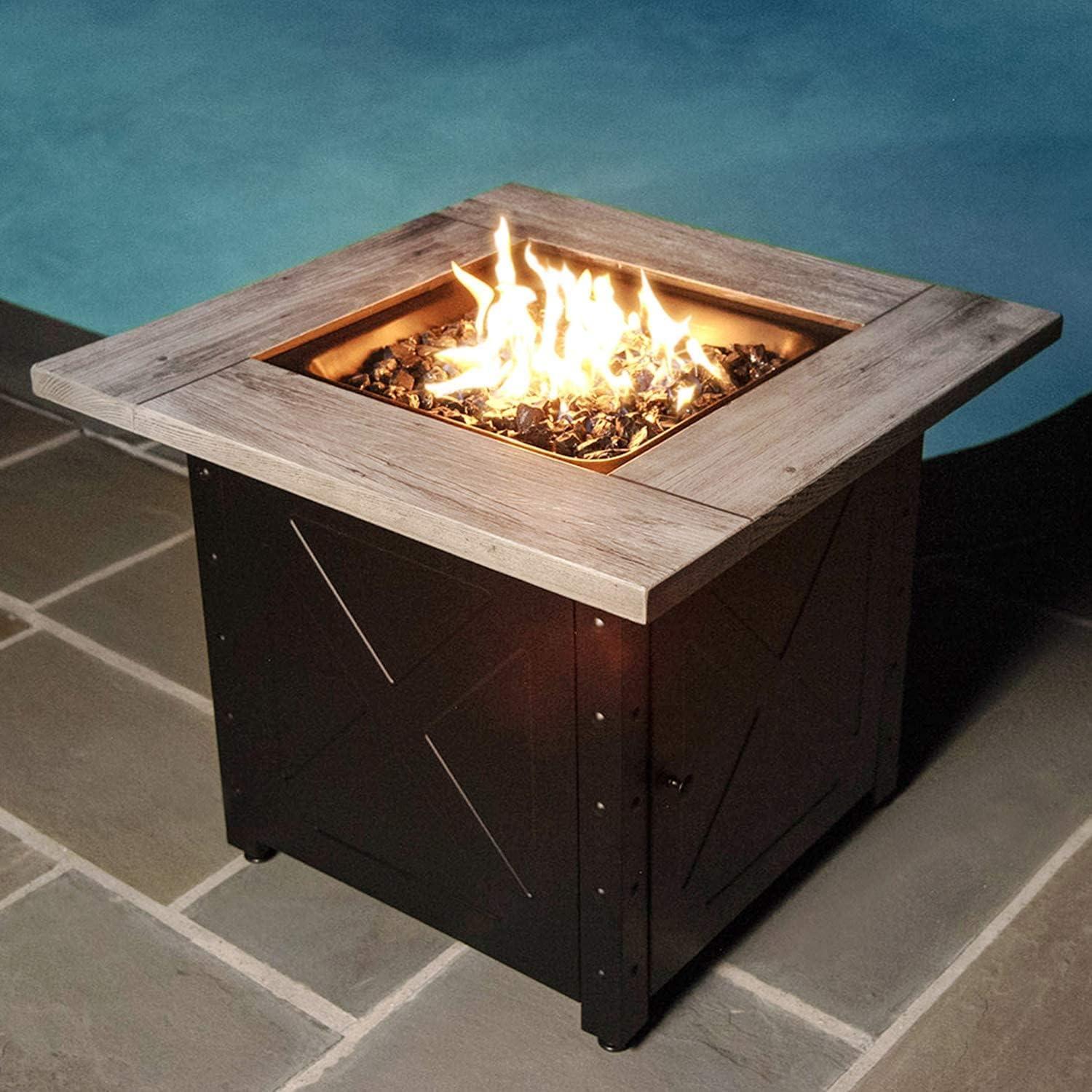 Endless Summer Mason by Endless Summer, 30" Square LP Gas Fire Table with Faux Wood Mantel