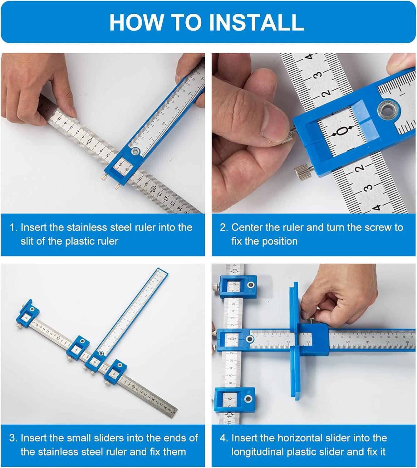 AQITTI Cabinet Hardware Punch Locator Drill Wood Drilling Dowelling for Installation of Handles Knobs on Doors and Drawer Cabinet Template tool for Handles and Pulls