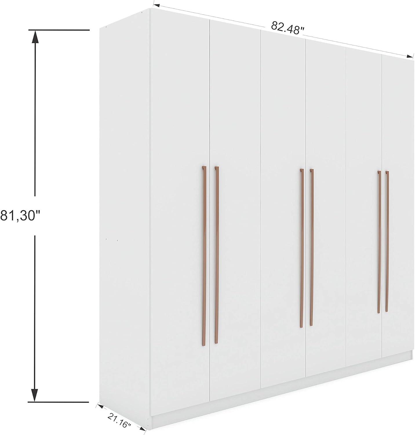 Gramercy Wardrobe Armoire Closet White - Manhattan Comfort: Bedroom Storage, 2 Drawers, 6 Doors