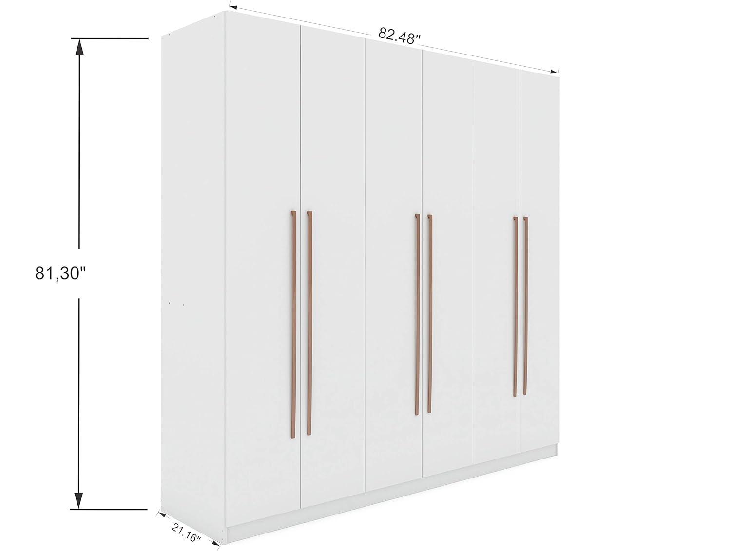 Gramercy Wardrobe Armoire Closet White - Manhattan Comfort: Bedroom Storage, 2 Drawers, 6 Doors