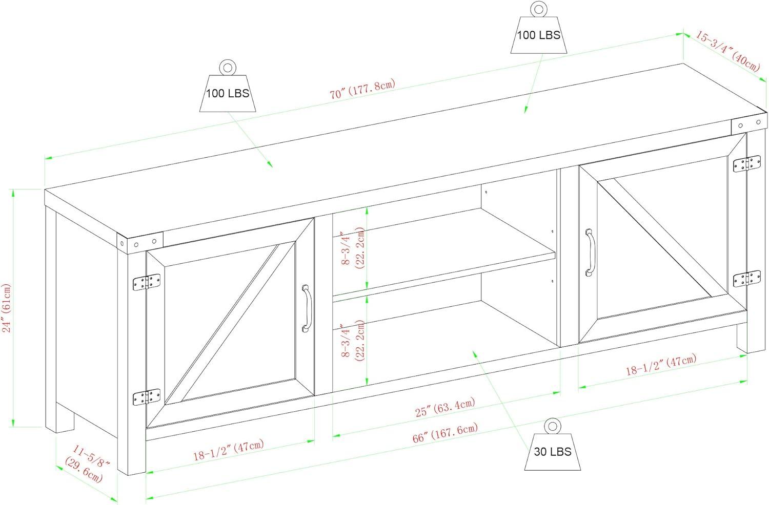 WE Furniture 70" Modern Farmhouse Styled TV Stand