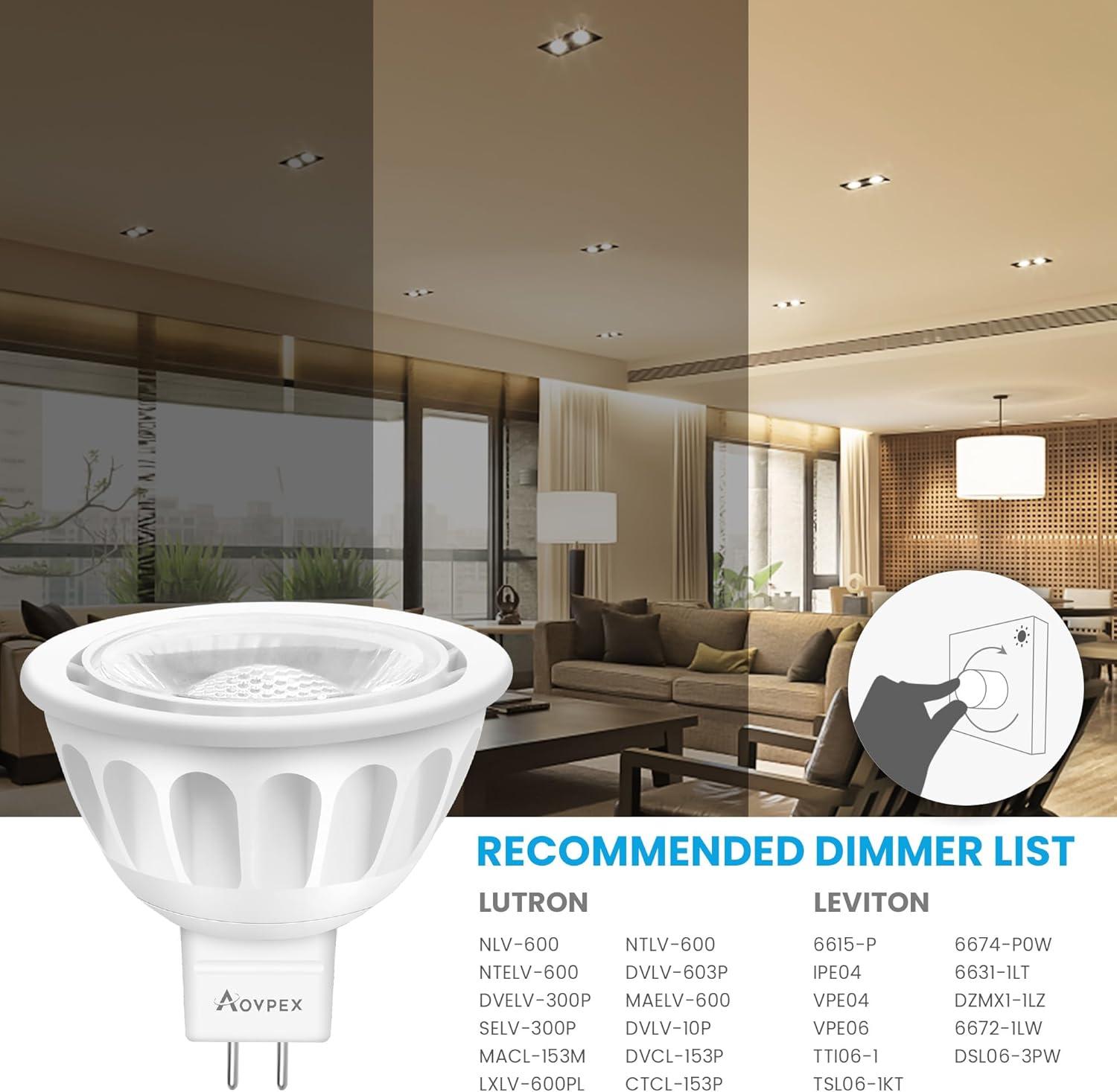 MR16 LED Bulb Dimmable 12V 5W 50W Equivalent 450LM GU5.3 Bipin Base 3000K Warm White Spot Light Bulbs 6-Pack