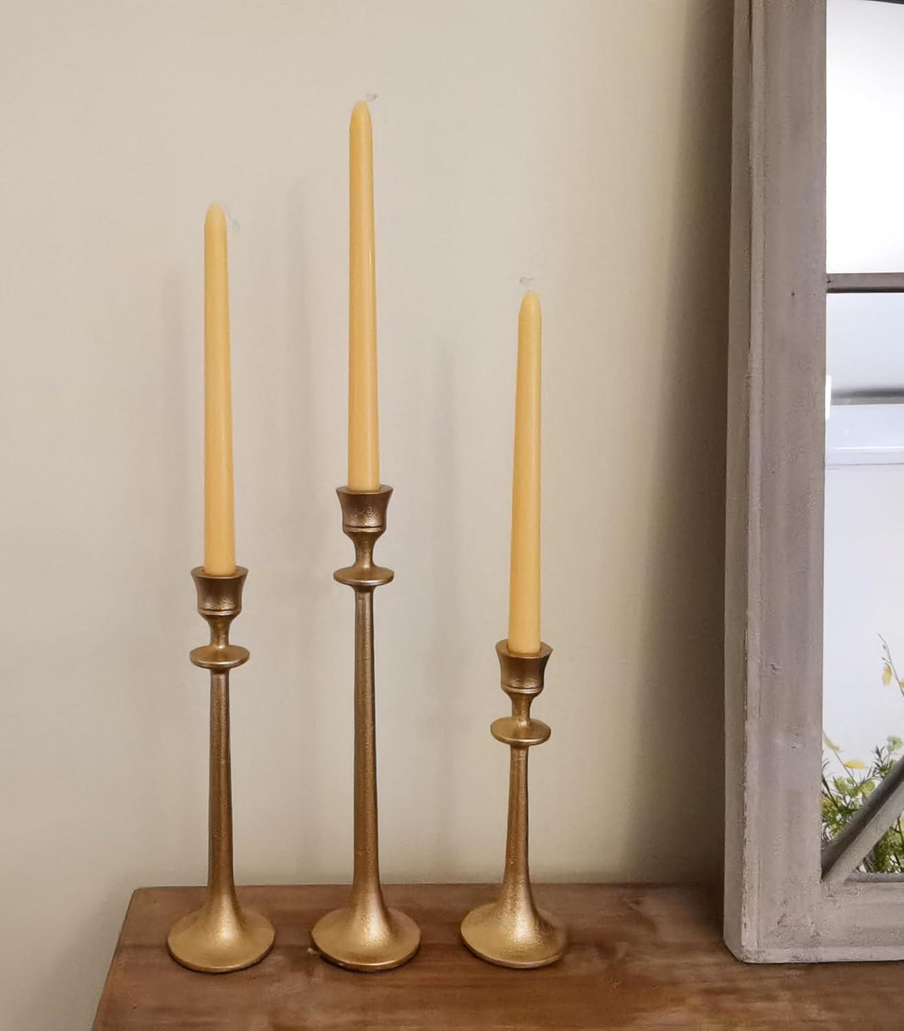 wwbo Set of 3 Exquisite Antique Brass Cast Iron Taper Candle Holders - Elegant Decorative Centerpieces for Wedding  Dining  Party - Tabletop Candlestick Holders for Christmas Decorations