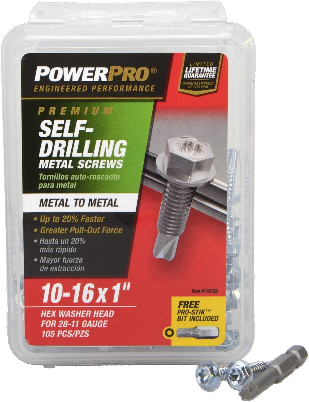 Zinc-Plated Hex Washer Head Self-Drilling Metal Screws, #10 x 1 inch