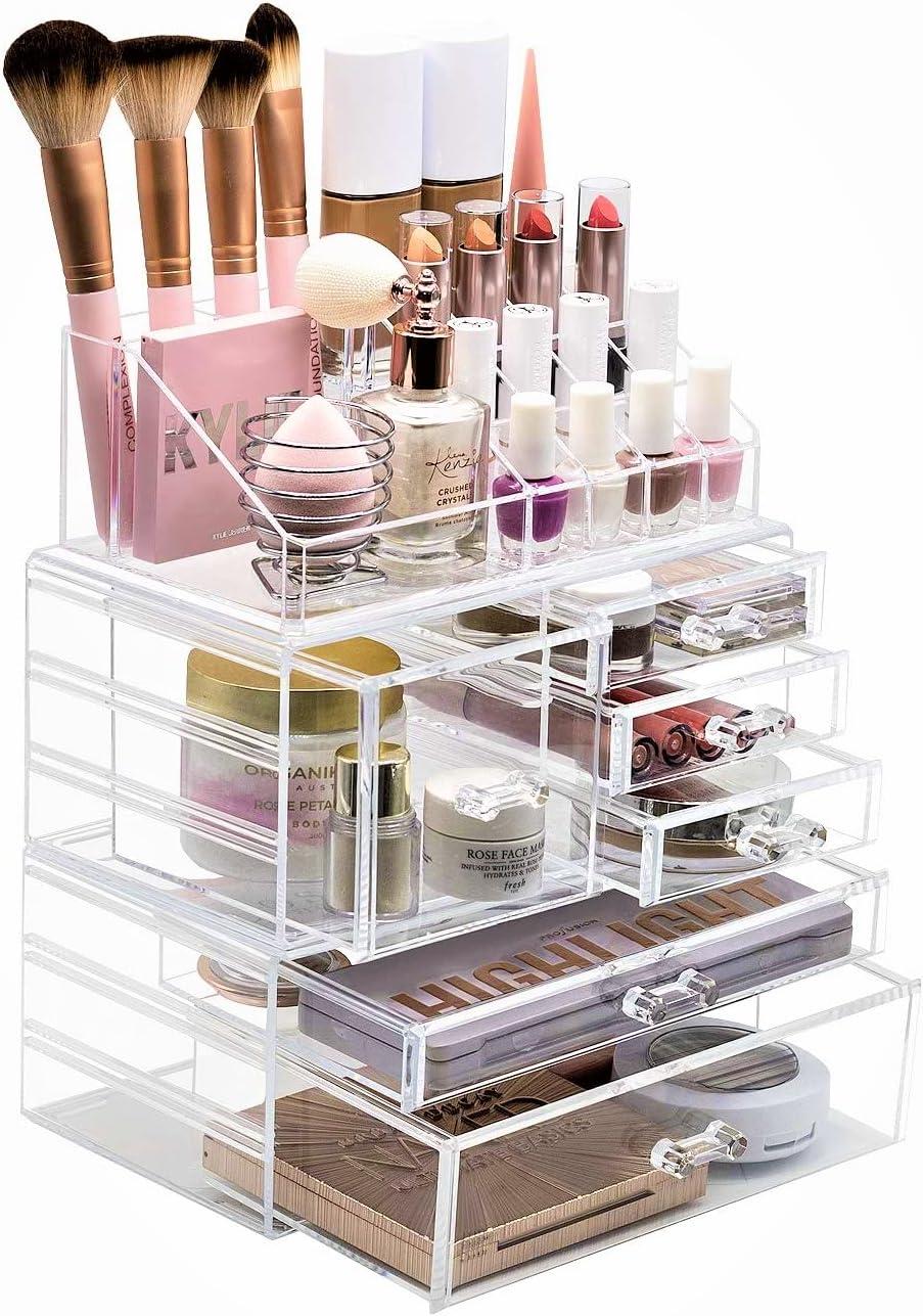 Clear Acrylic 3-Piece Makeup and Jewelry Organizer Set