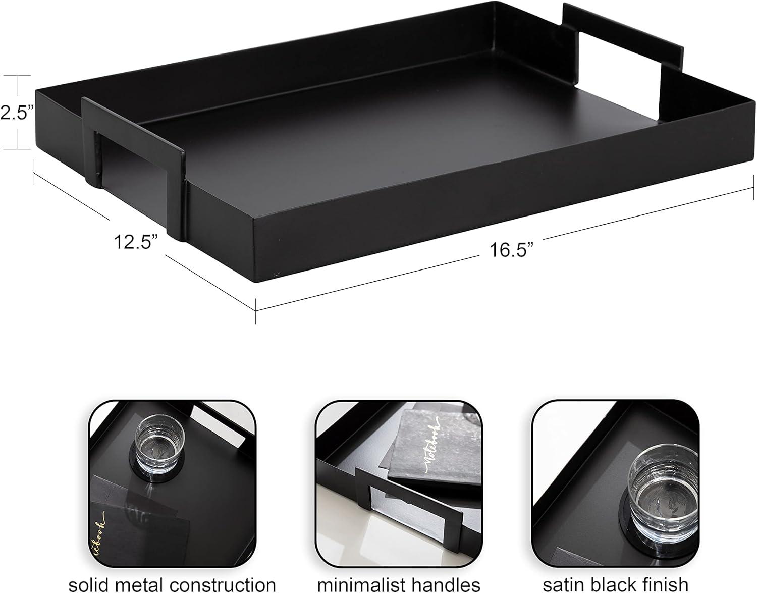 Sleek Black Metal Rectangular Serving Tray with Handles