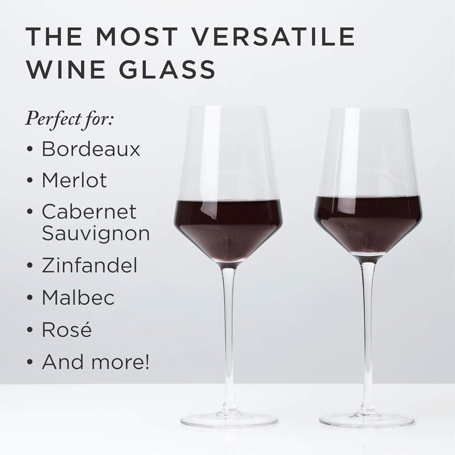 Viski Raye Bordeaux Wine Glasses & Decanter Set - Premium Crystal Clear Glass, Modern, Stemmed, Flat Bottom, Red Wine Gift - Set of 3