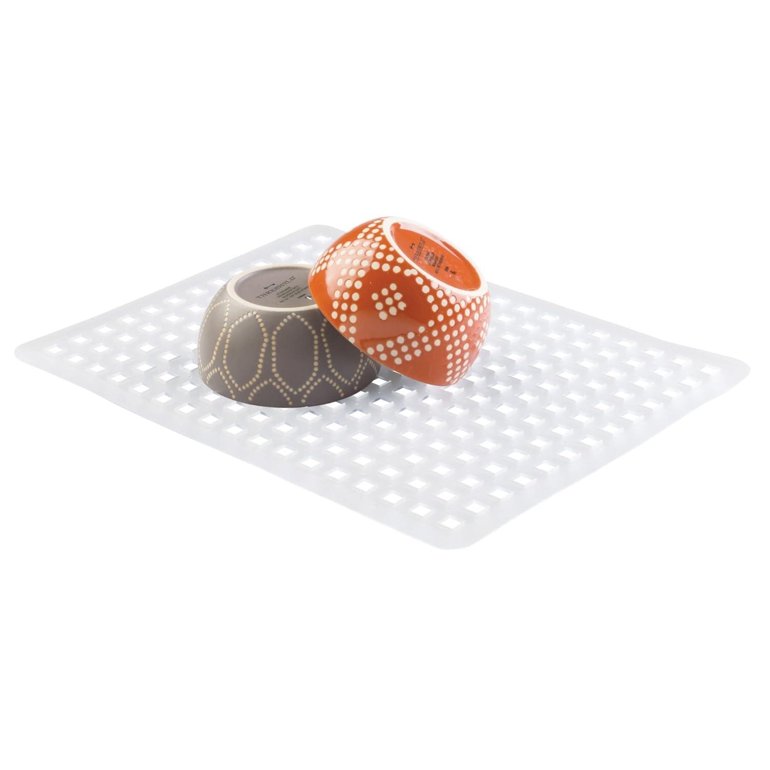 iDesign Euro Plastic Sink Grid, Non-Skid Dish Protector Mat, 16" x 12.5", Clear