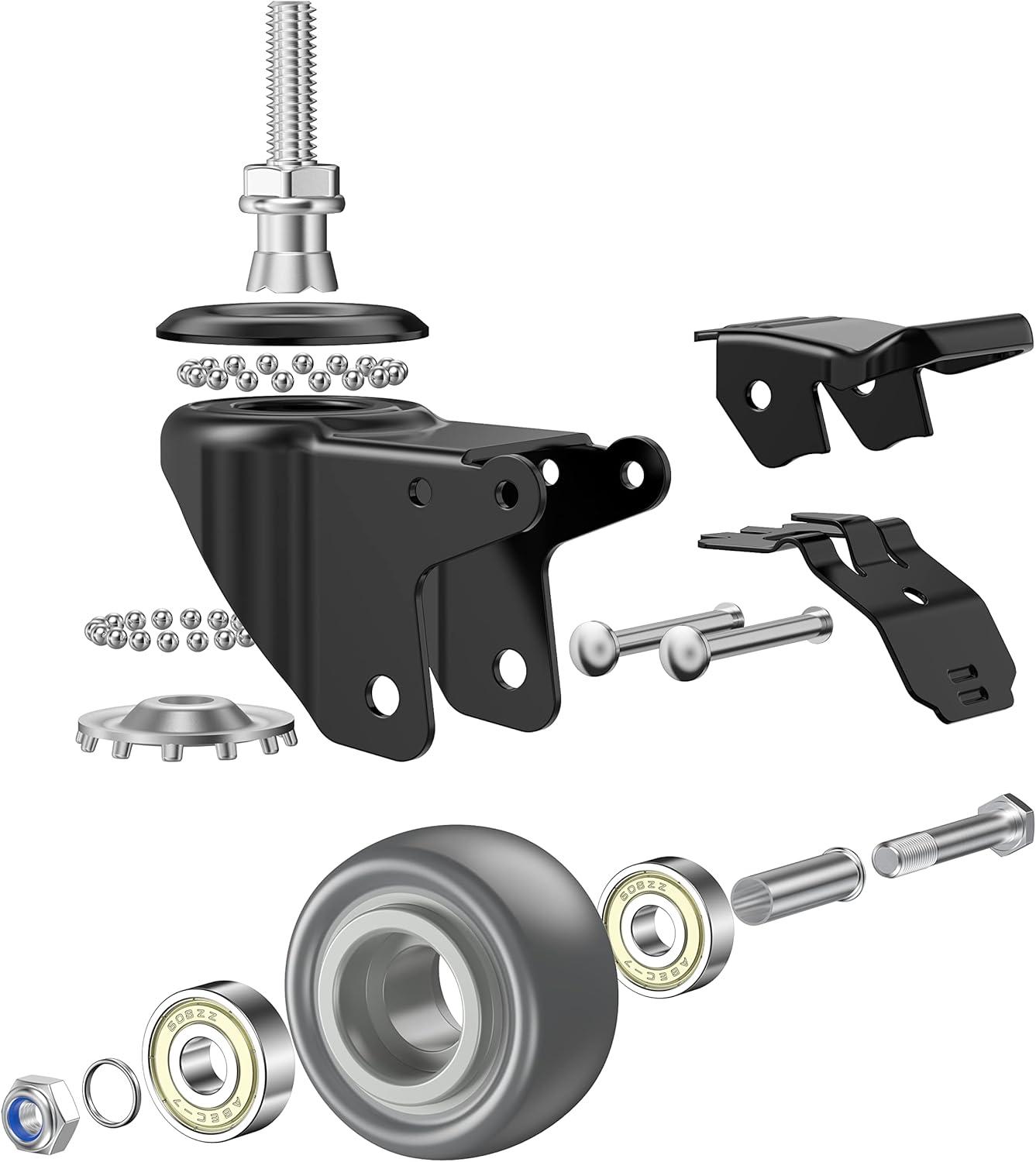 2-Inch Black Steel and PU Swivel Caster Wheels Set with Double Lock Mechanism