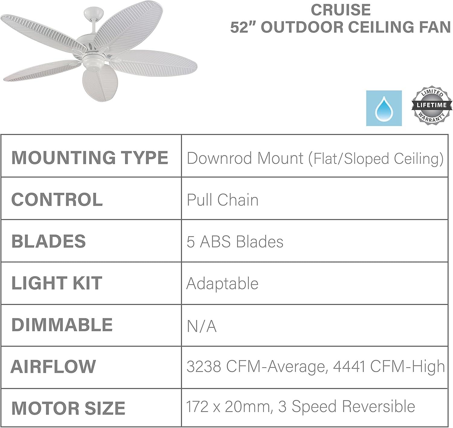 Cruise Tropical Palm 52" White Outdoor Ceiling Fan with Grain Blades