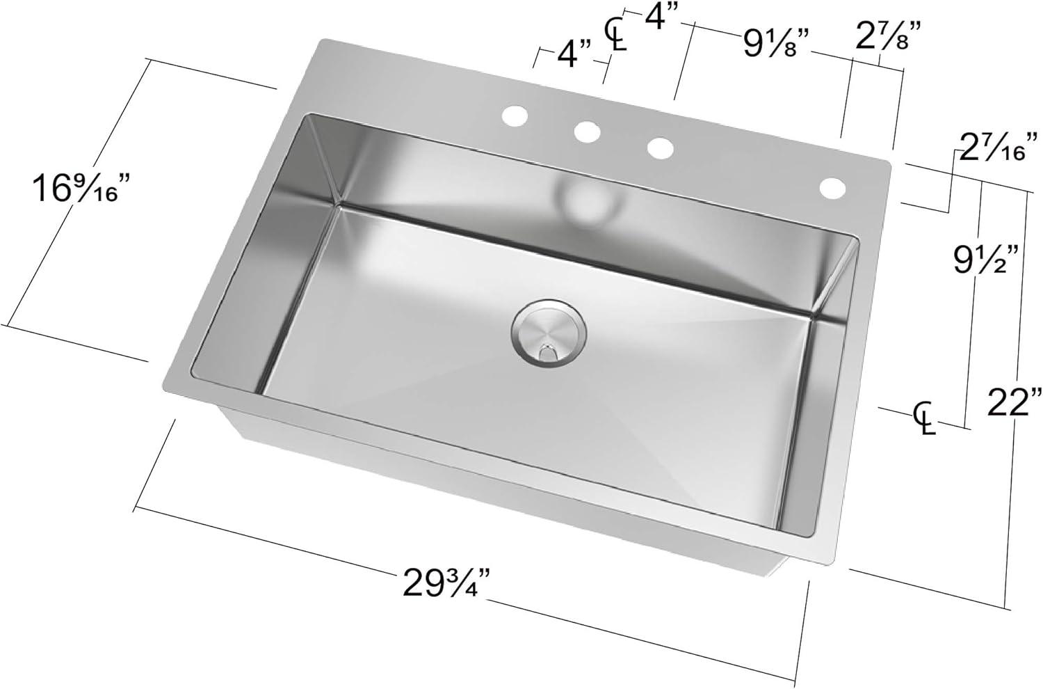 32-Inch Brushed Stainless Steel Dual Mount Kitchen Sink