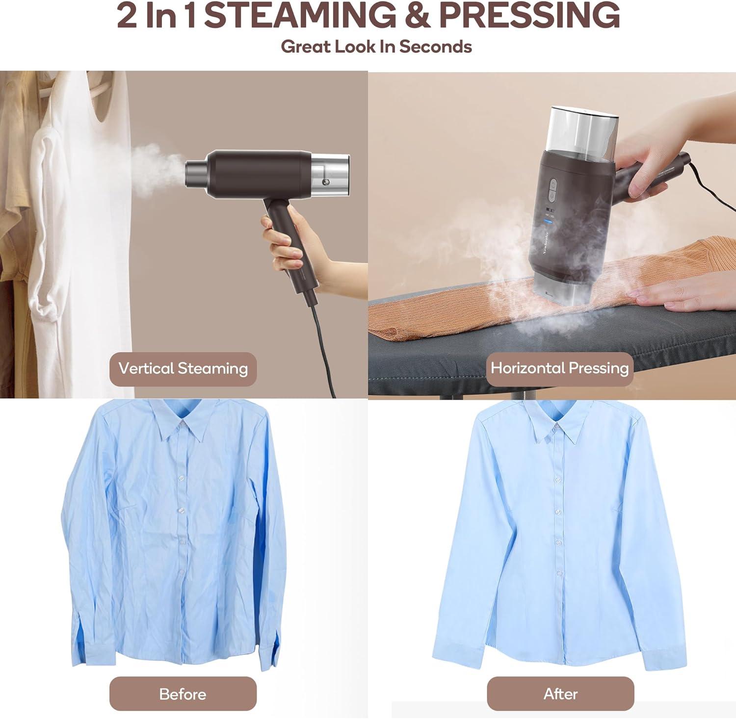 Newbealer Newbealer Travel Garment Steamer,100V-240V Handheld Powerful Steamer for Clothes,2 Adjustment Steaming,Self-cleaning,Brown