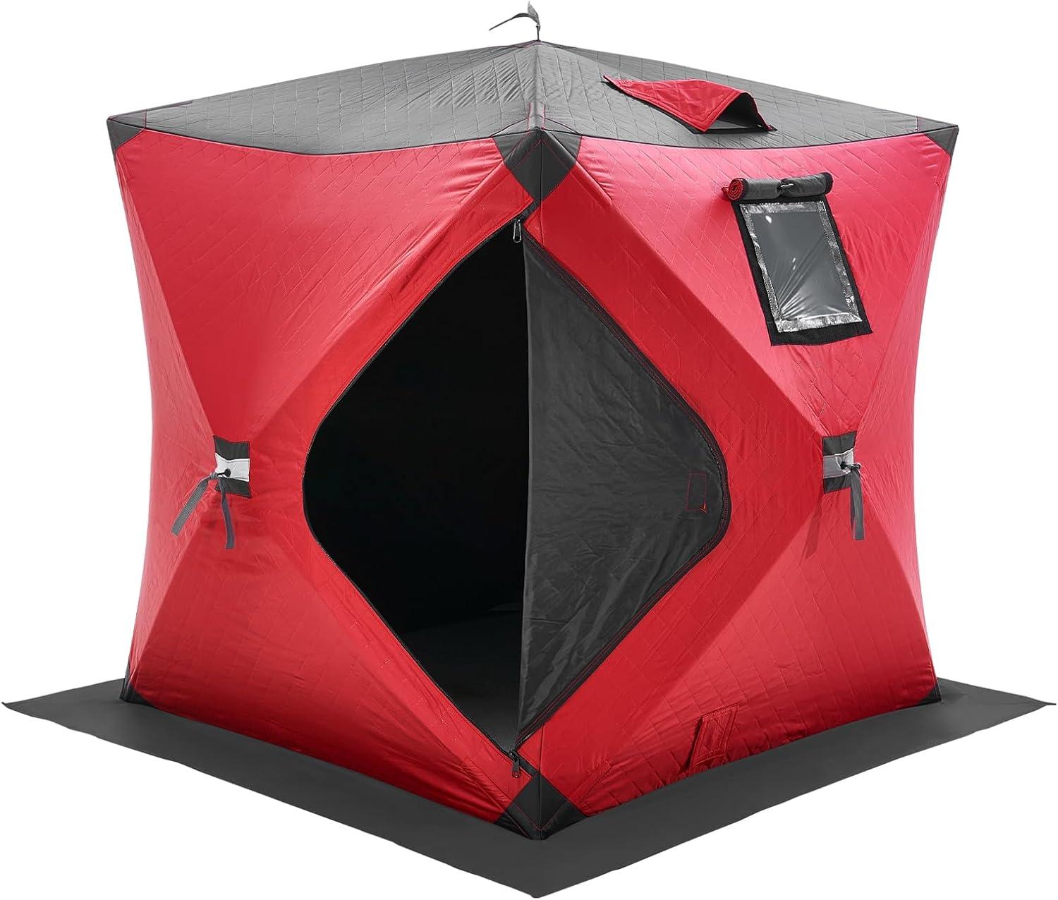 Red Pop-Up 2-Person Insulated Ice Fishing Tent with Carry Bag