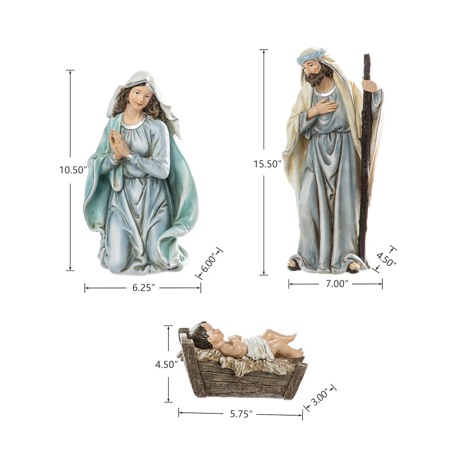 Deluxe Blue Resin Nativity Figurine Set with 12 Pieces