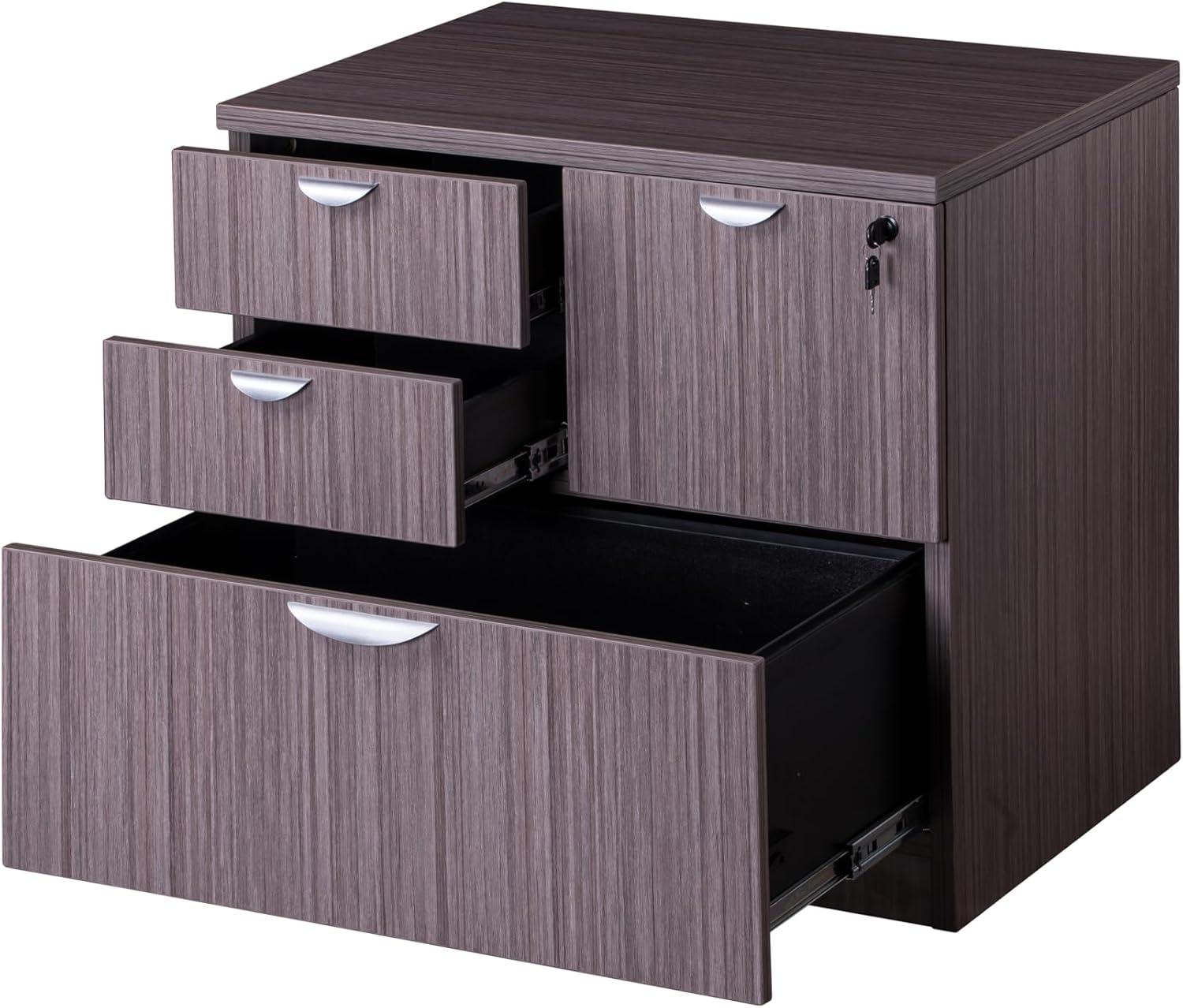 Boss Office Products Holland Series Executive U-Shaped Desk With File Storage Pedestal And Hutch, Driftwood