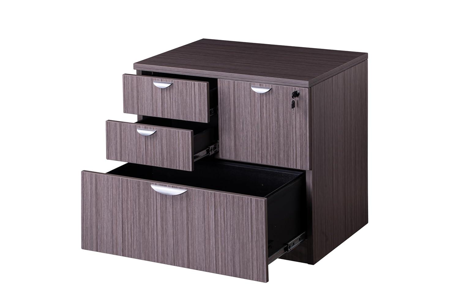 Boss Office Products Holland Series Executive U-Shaped Desk With File Storage Pedestal And Hutch, Driftwood