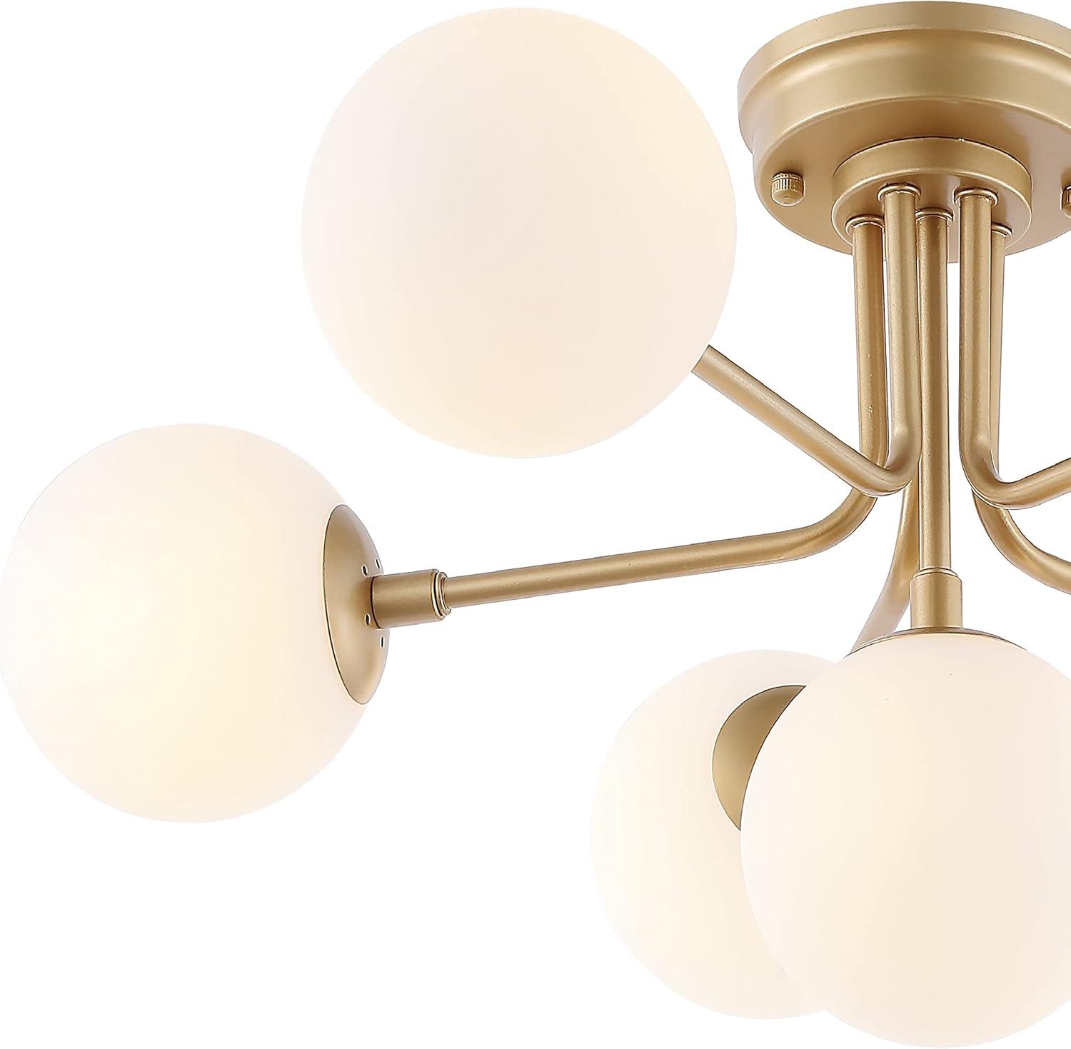 Olivier Parisian 24" 6-Light Globe Modern Industrial Iron Bistro LED Semi Flush Mount, Gold