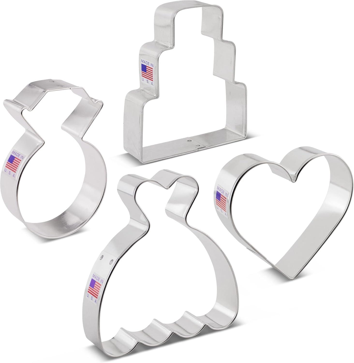 Ann Clark Wedding Cookie Cutter Set, 4-Piece, Made in USA