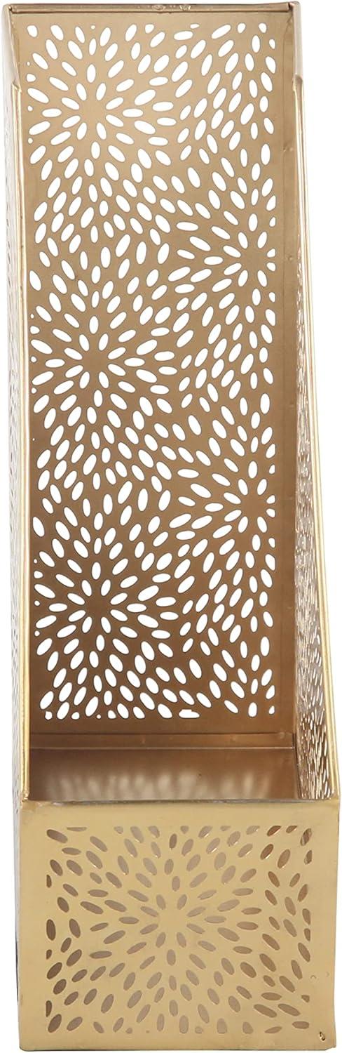 CosmoLiving by Cosmopolitan 12" Gold Metal Single Slot Magazine Holder with Laser Carved Floral Design