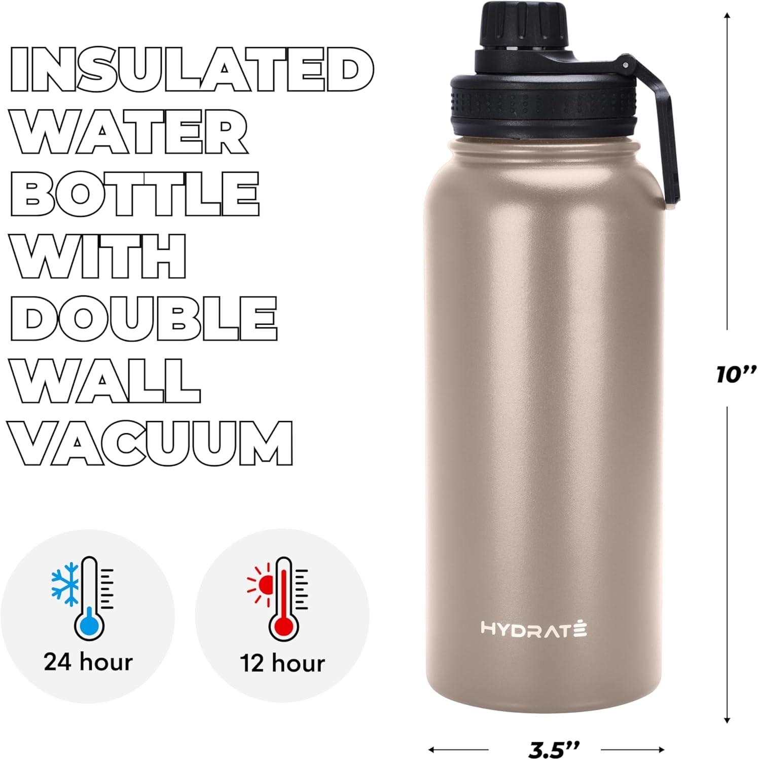 Hydrate Insulated Water Bottle Stainless Steel - Large 1L Flask Water Bottles with Leak-Proof Design and Handle - Stay Refreshed Double Vacuum Insulation for School, Work, or Adventure