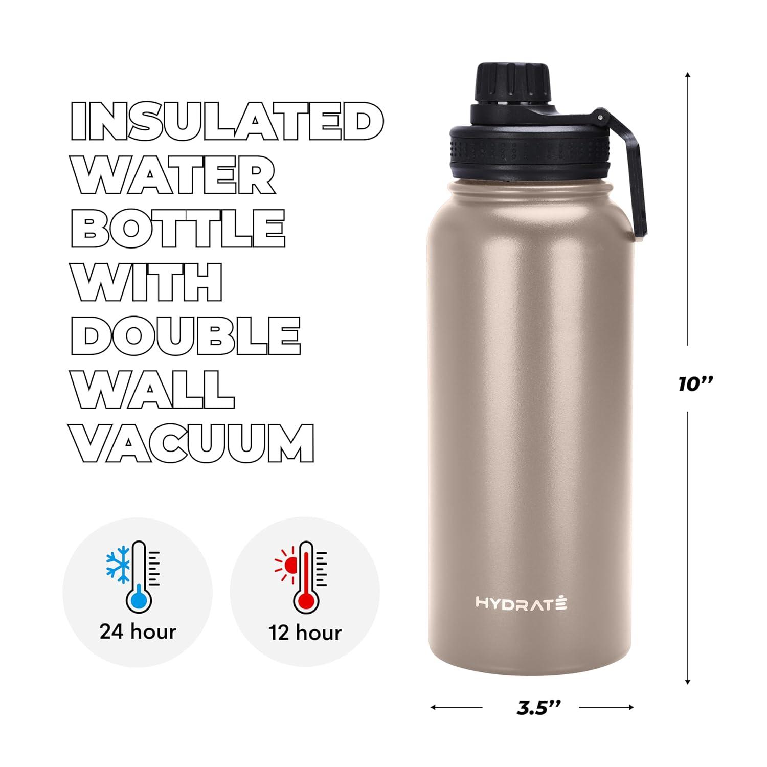 Hydrate Insulated Water Bottle Stainless Steel - Large 34oz Flask Water Bottles with Leak-Proof Design and Handle - Stay Refreshed Double Vacuum Insulation for School, Work, or Adventure