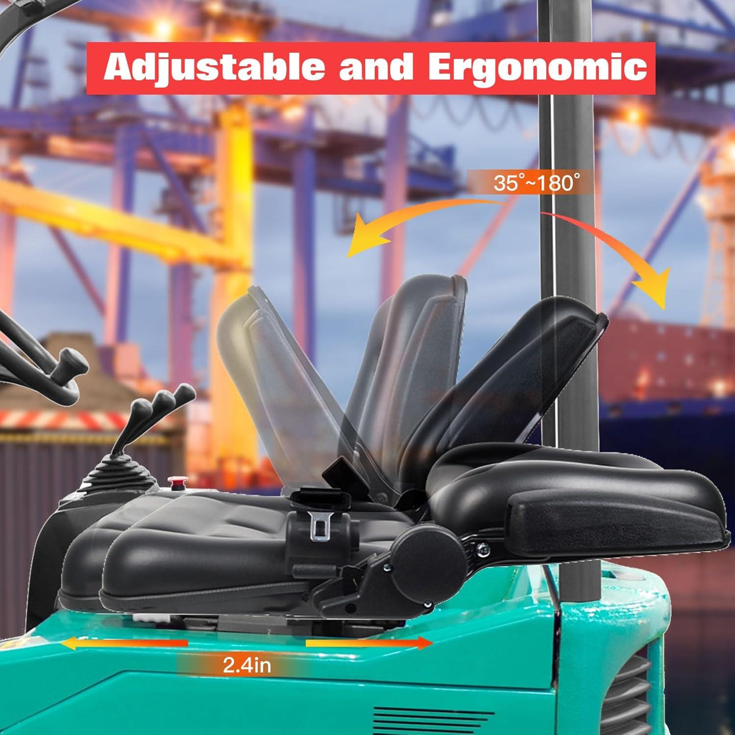 Black Adjustable PVC Forklift and Tractor Seat with Armrests