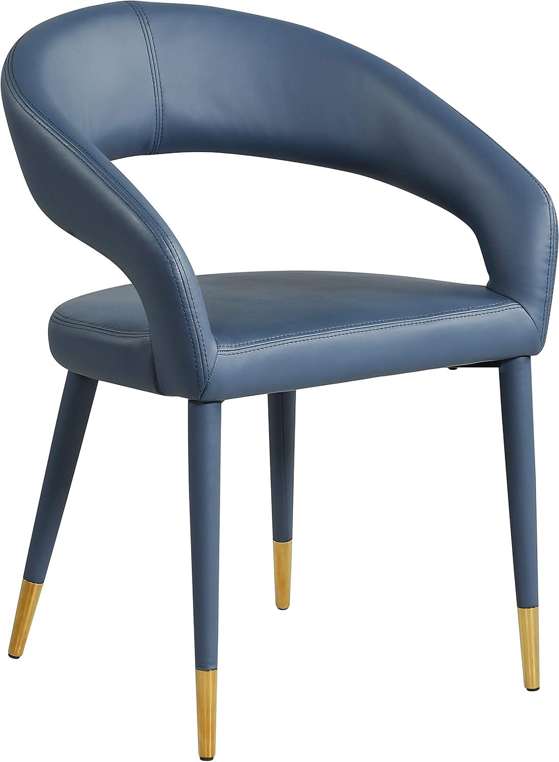 Elegant Navy Faux Leather Upholstered Arm Chair with Gold-Tipped Legs