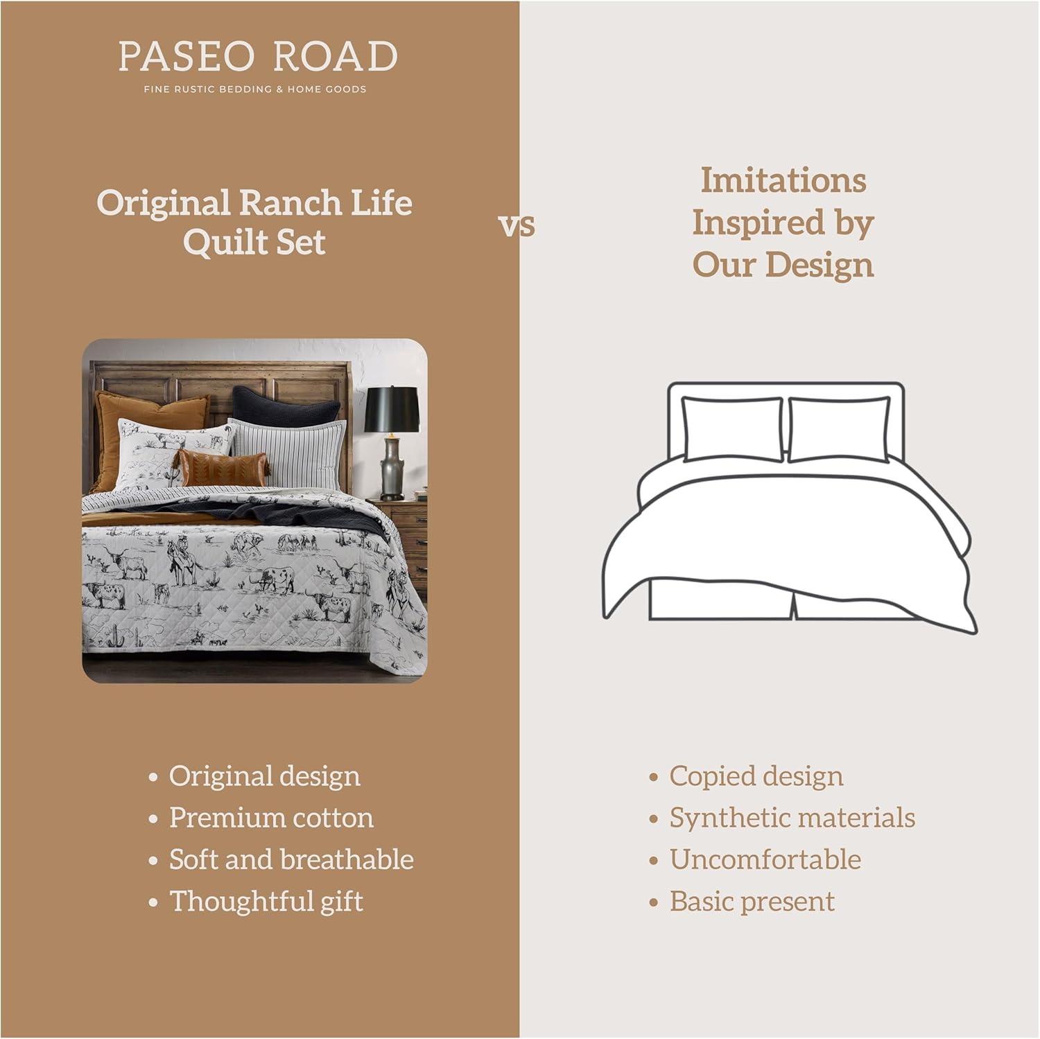 Paseo Road by HiEnd Accents Ranch Life White/Black Cotton Reversible Western Rustic Farmhouse 3 Piece Quilt Set