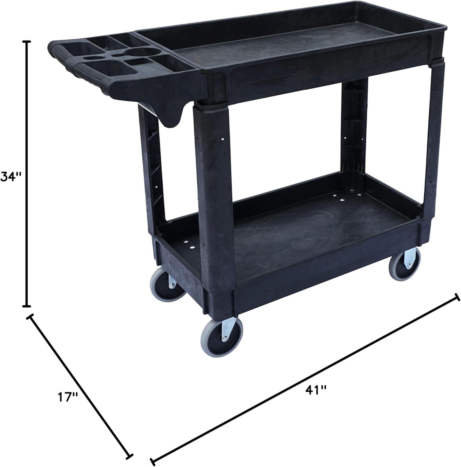 Black Two-Shelf Utility Cart with Swivel Casters