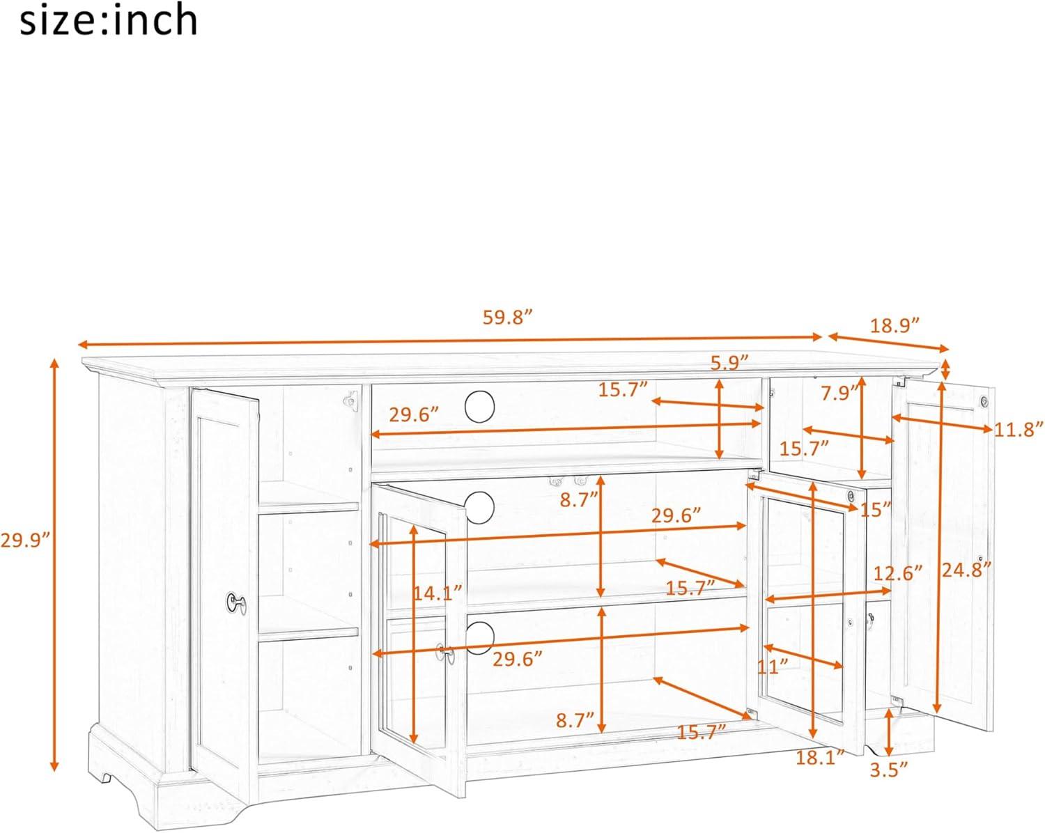 Transitional Style U-Can TV Stand for TV up to 65in with Glass Doors, Adjustable Panels - Black