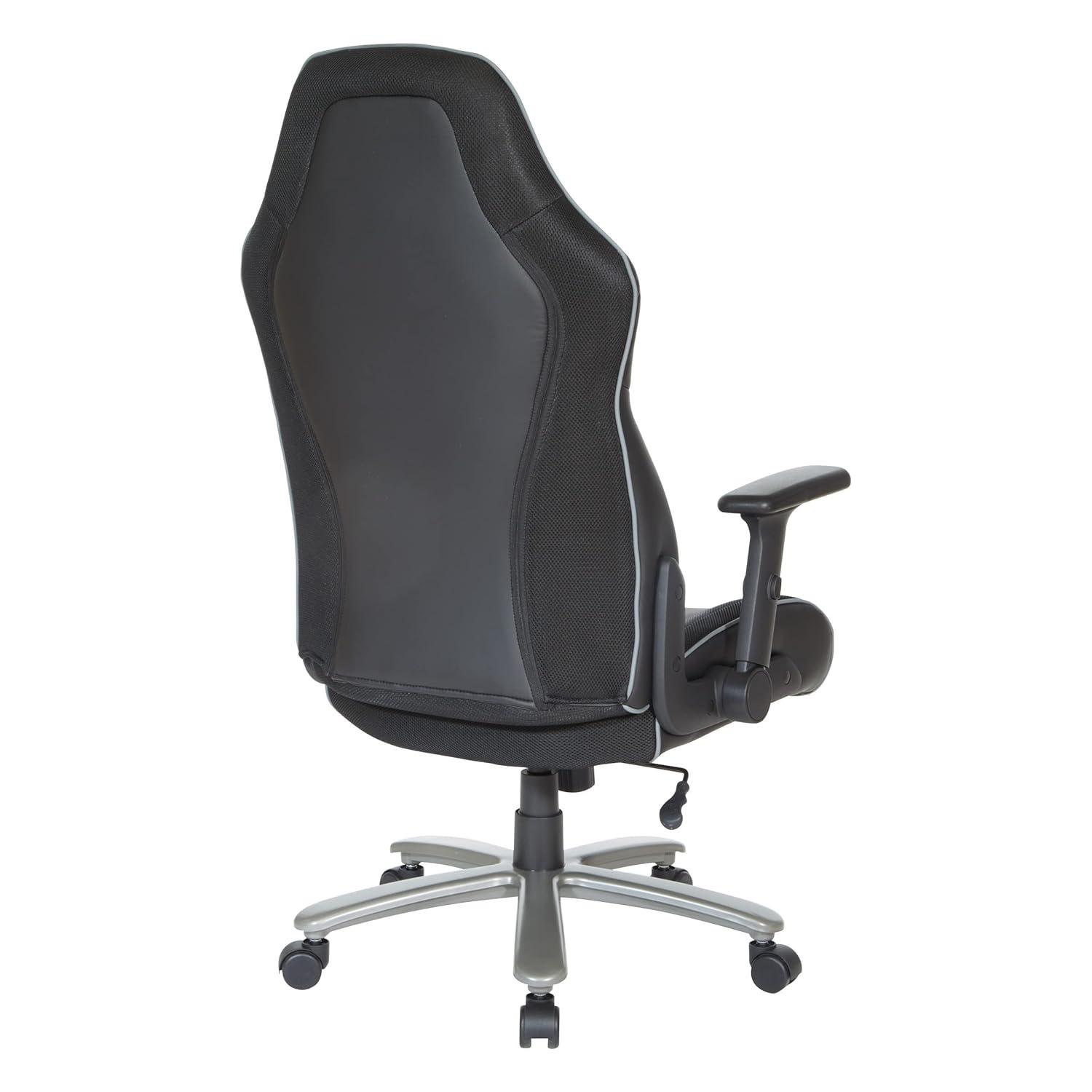 Big & Tall Bonded Leather Gaming Chair in Gray Mesh