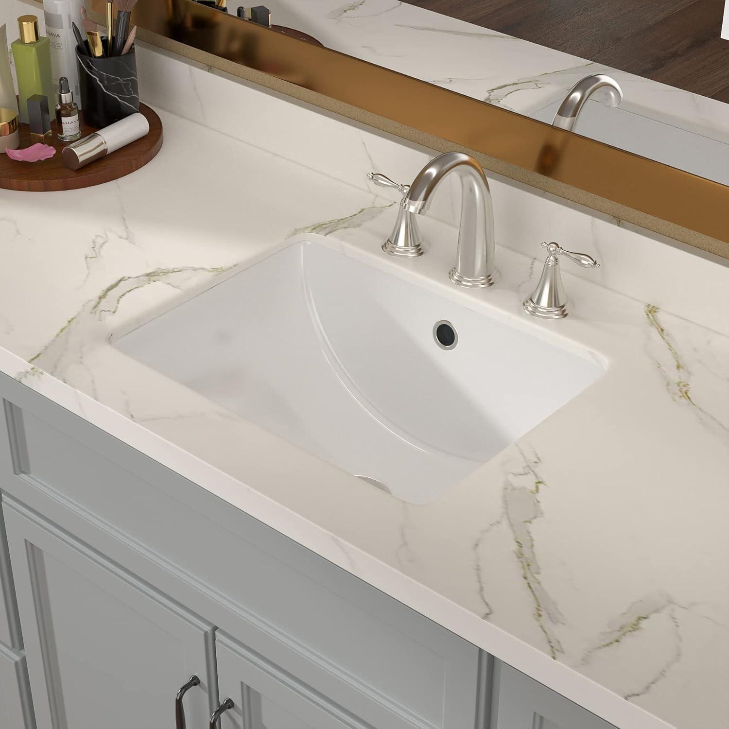 18" L x 14" W Undermount White Ceramic Rectangle Sink Under Counter Basin Bathroom Sink