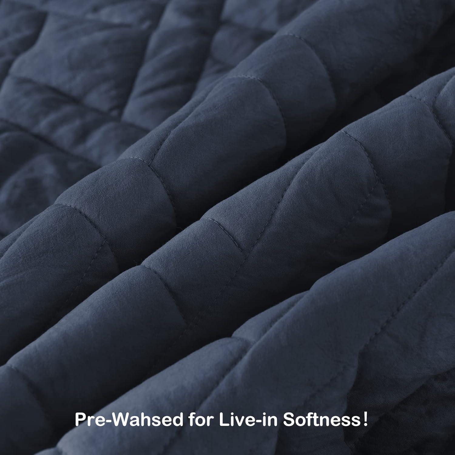 Navy Blue Reversible Microfiber Full Quilt Set