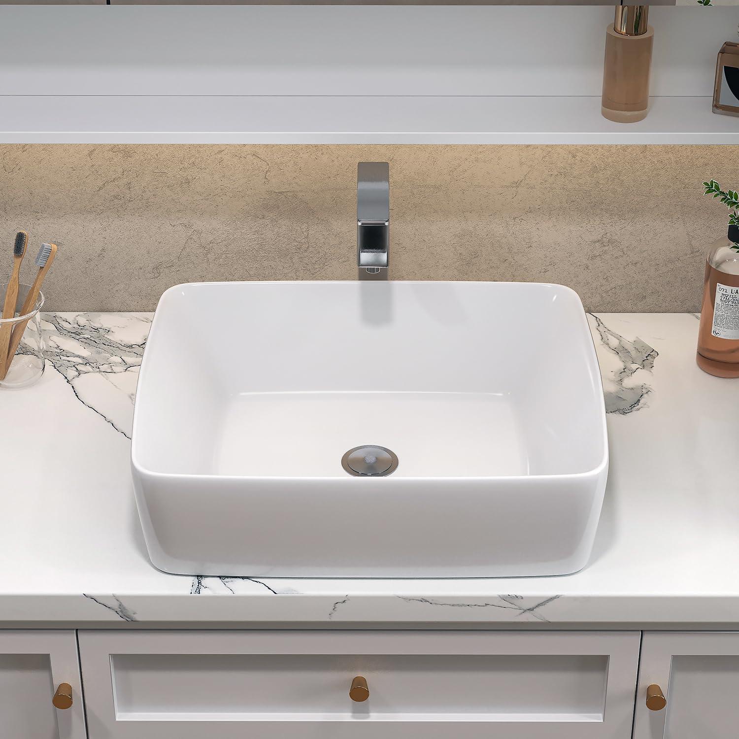 19"L x 15"W White Ceramic Rectangular Bathroom Vessel Sink Drop-in Vanity Sink