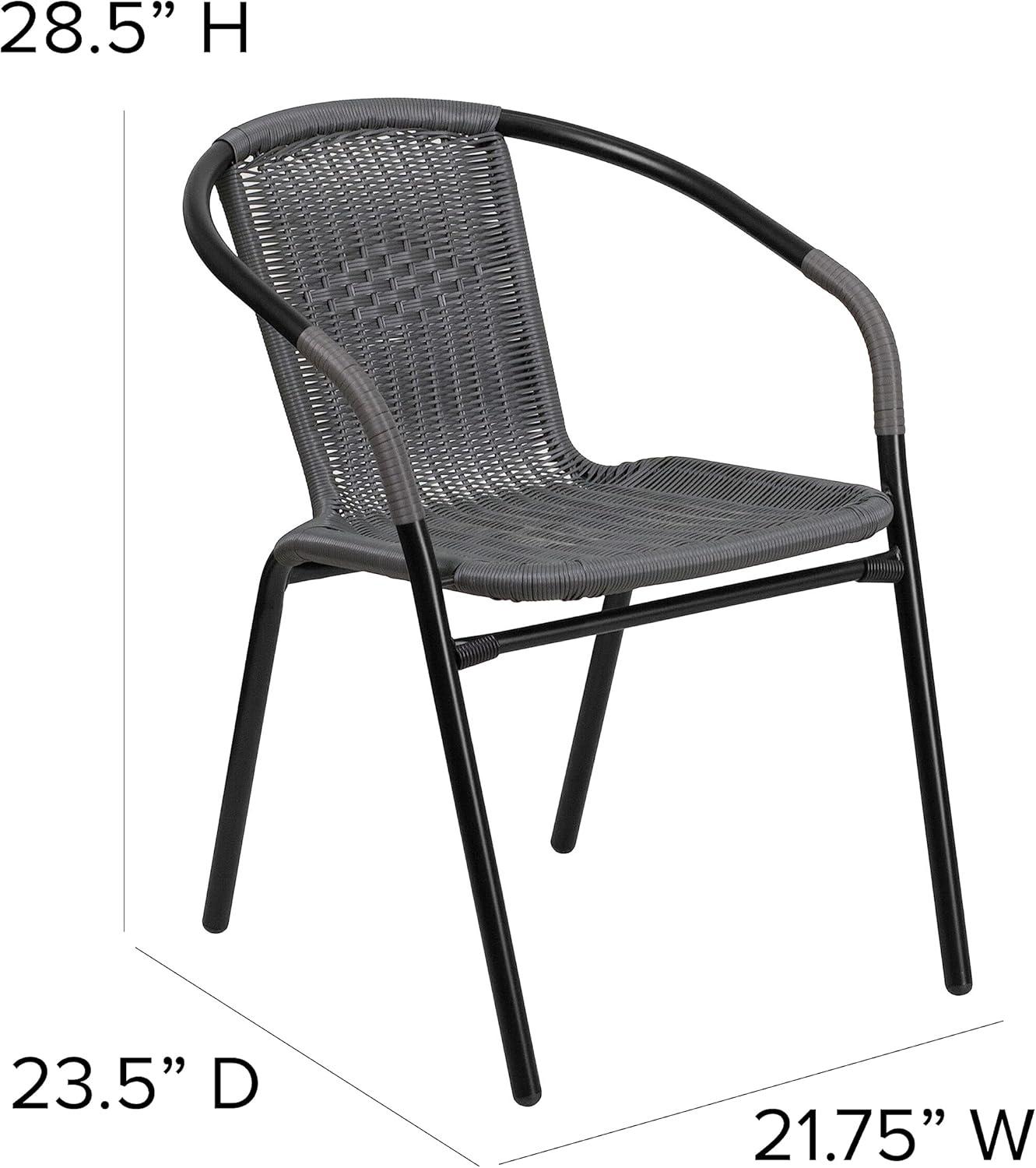 Emma and Oliver 2 Pack Rattan Indoor-Outdoor Restaurant Stack Chair with Curved Back