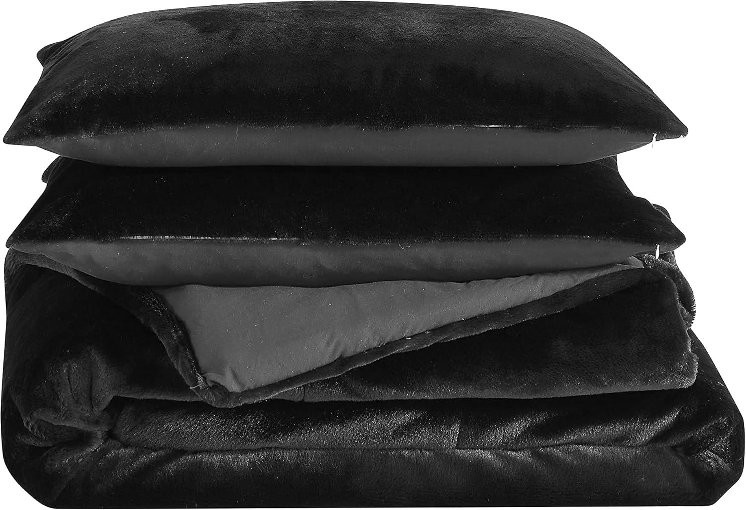 King Black Faux Fur Reversible Duvet Cover Set