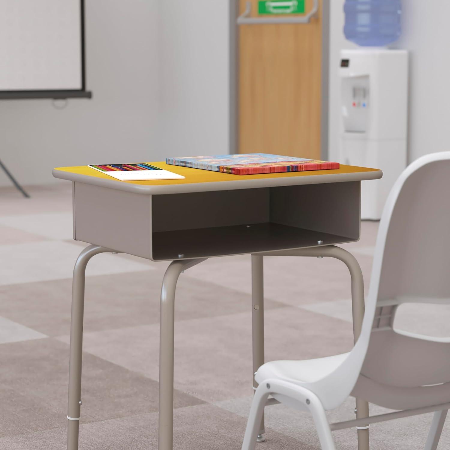 Flash Furniture Goddard Height-Adjustable Open Front Student Desk with Metal Book Box