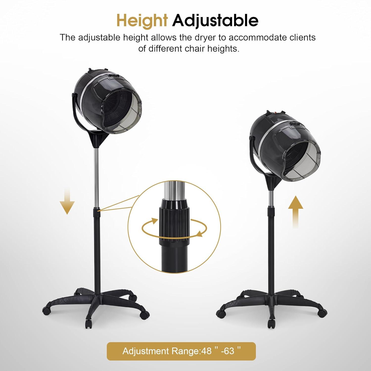 BarberPub Adjustable Bonnet Hood Hair Dryer with Wheel