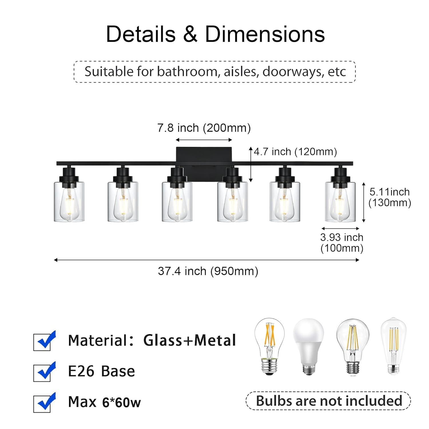 VINLUZ  Modern 6-lights Vanity Lighting Fixture for Bathroom black