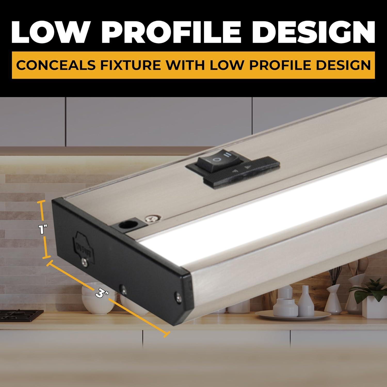 LED Under Cabinet Lighting Hardwired - 3CCT 24 Inch Satin Finish - Undercabinet Lights for Kitchen - Linkable Undercounter Dimmable Plug in Light or Hard Wired - Under Counter Fixture Direct Wire